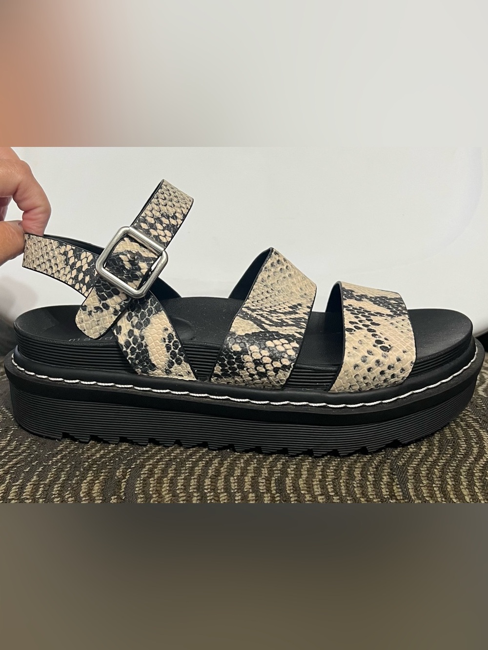 Madden Girl Platform Snake-Print Sandal in Black and Beige